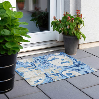 Piper Looms Chantille Geometric ACN855 Sky Machine Washable Area Rug Scatter Outdoor Lifestyle Image Feature