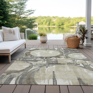 Piper Looms Chantille Geometric ACN855 Tan Machine Washable Area Rug Outdoor Lifestyle Image Feature