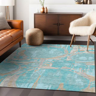 Piper Looms Chantille Geometric ACN855 Teal Machine Washable Area Rug Lifestyle Image Feature