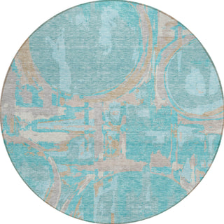 Piper Looms Chantille Geometric ACN855 Teal Machine Washable Area Rug Round Main Image