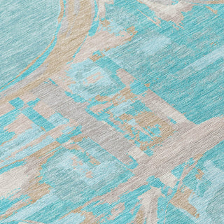 Piper Looms Chantille Geometric ACN855 Teal Machine Washable Area Rug Swatch Image