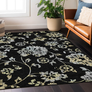 Piper Looms Chantille Floral ACN856 Black Machine Washable Area Rug Lifestyle Image Feature