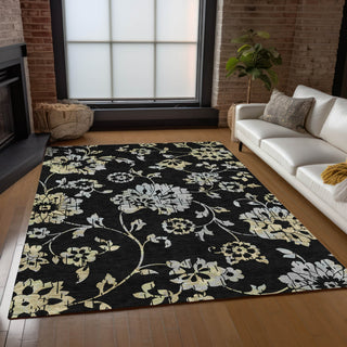 Piper Looms Chantille Floral ACN856 Black Machine Washable Area Rug Lifestyle Image Feature