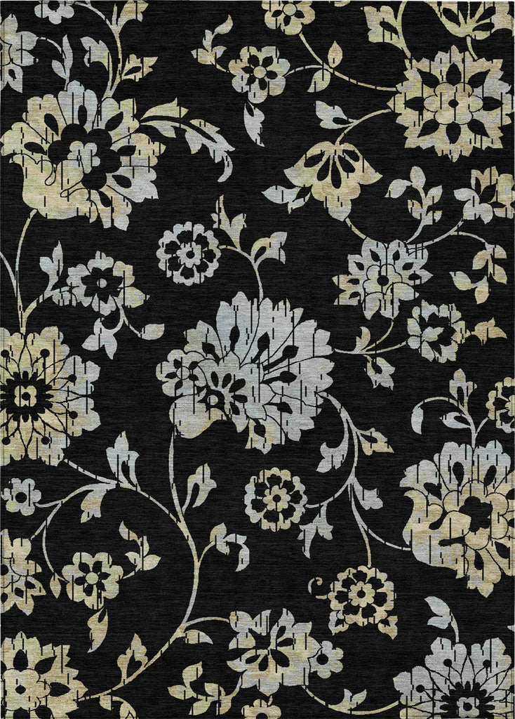 Piper Looms Chantille Floral ACN856 Black Machine Washable Area Rug main image