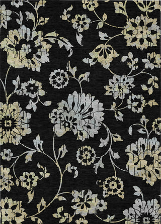 Piper Looms Chantille Floral ACN856 Black Machine Washable Area Rug main image
