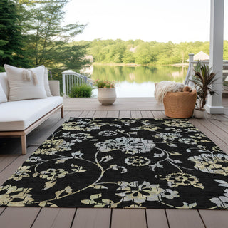 Piper Looms Chantille Floral ACN856 Black Machine Washable Area Rug Outdoor Lifestyle Image Feature