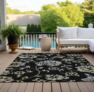 Piper Looms Chantille Floral ACN856 Black Machine Washable Area Rug Outdoor Lifestyle Image Feature