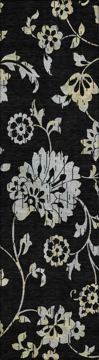 Piper Looms Chantille Floral ACN856 Black Machine Washable Area Rug Runner Main Image
