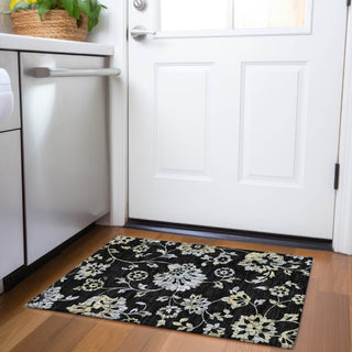 Piper Looms Chantille Floral ACN856 Black Machine Washable Area Rug Scatter Lifestyle Image Feature