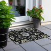 Piper Looms Chantille Floral ACN856 Black Machine Washable Area Rug Scatter Outdoor Lifestyle Image Feature