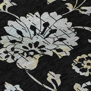 Piper Looms Chantille Floral ACN856 Black Machine Washable Area Rug Swatch Image