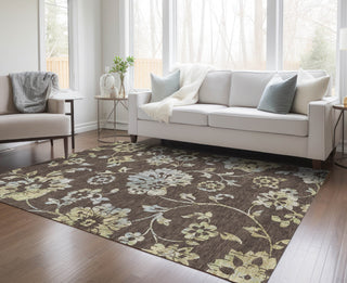 Piper Looms Chantille Floral ACN856 Chocolate Machine Washable Area Rug Lifestyle Image Feature