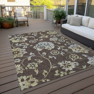 Piper Looms Chantille Floral ACN856 Chocolate Machine Washable Area Rug Outdoor Lifestyle Image Feature