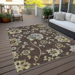 Piper Looms Chantille Floral ACN856 Chocolate Machine Washable Area Rug Outdoor Lifestyle Image Feature