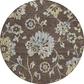 Piper Looms Chantille Floral ACN856 Chocolate Machine Washable Area Rug Round Main Image
