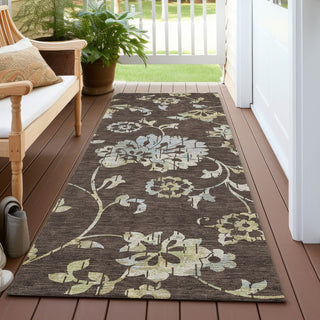 Piper Looms Chantille Floral ACN856 Chocolate Machine Washable Area Rug Runner Outdoor Lifestyle Image Feature