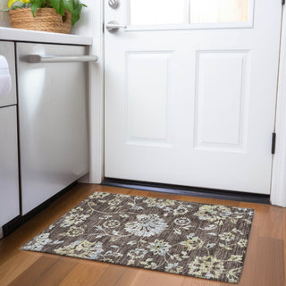 Piper Looms Chantille Floral ACN856 Chocolate Machine Washable Area Rug Scatter Lifestyle Image Feature