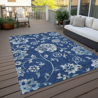 Piper Looms Chantille Floral ACN856 Navy Machine Washable Area Rug Outdoor Lifestyle Image Feature