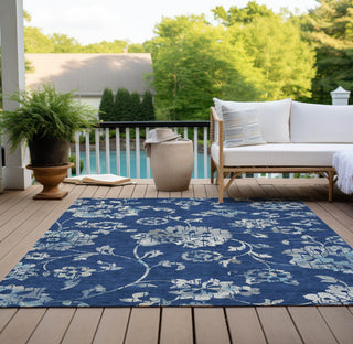 Piper Looms Chantille Floral ACN856 Navy Machine Washable Area Rug Outdoor Lifestyle Image Feature