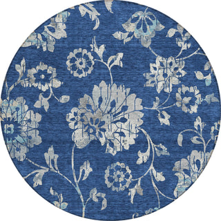 Piper Looms Chantille Floral ACN856 Navy Machine Washable Area Rug Round Main Image