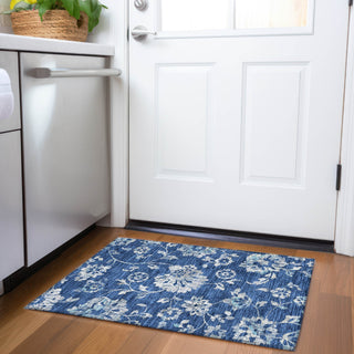 Piper Looms Chantille Floral ACN856 Navy Machine Washable Area Rug Scatter Lifestyle Image Feature