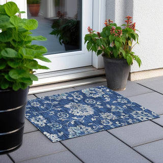 Piper Looms Chantille Floral ACN856 Navy Machine Washable Area Rug Scatter Outdoor Lifestyle Image Feature