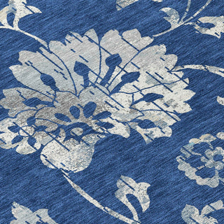 Piper Looms Chantille Floral ACN856 Navy Machine Washable Area Rug Swatch Image