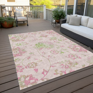 Piper Looms Chantille Floral ACN856 Pink Machine Washable Area Rug Outdoor Lifestyle Image Feature