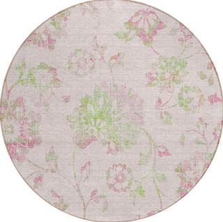 Piper Looms Chantille Floral ACN856 Pink Machine Washable Area Rug Round Main Image