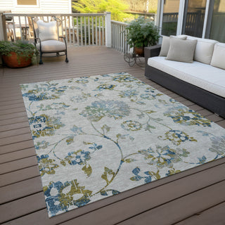 Piper Looms Chantille Floral ACN856 Taupe Machine Washable Area Rug Outdoor Lifestyle Image Feature