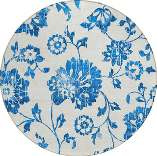 Piper Looms Chantille Floral ACN856 White Machine Washable Area Rug Round Main Image
