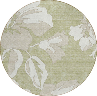 Piper Looms Chantille Floral ACN857 Aloe Machine Washable Area Rug Round Main Image