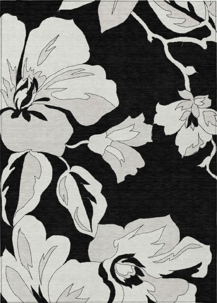 Piper Looms Chantille Floral ACN857 Black Machine Washable Area Rug main image