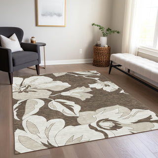 Piper Looms Chantille Floral ACN857 Brown Machine Washable Area Rug Lifestyle Image Feature