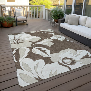 Piper Looms Chantille Floral ACN857 Brown Machine Washable Area Rug Outdoor Lifestyle Image Feature