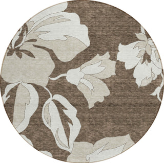 Piper Looms Chantille Floral ACN857 Brown Machine Washable Area Rug Round Main Image