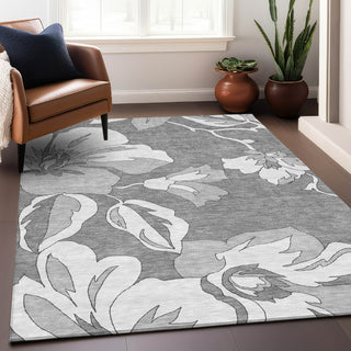 Piper Looms Chantille Floral ACN857 Gray Machine Washable Area Rug Lifestyle Image Feature