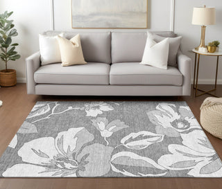 Piper Looms Chantille Floral ACN857 Gray Machine Washable Area Rug Lifestyle Image Feature