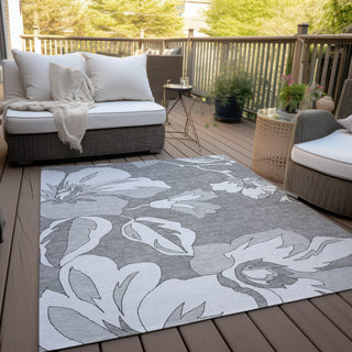 Piper Looms Chantille Floral ACN857 Gray Machine Washable Area Rug Outdoor Lifestyle Image Feature