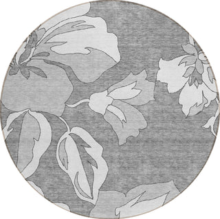 Piper Looms Chantille Floral ACN857 Gray Machine Washable Area Rug Round Main Image