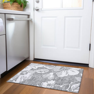 Piper Looms Chantille Floral ACN857 Gray Machine Washable Area Rug Scatter Lifestyle Image Feature