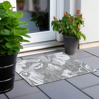 Piper Looms Chantille Floral ACN857 Gray Machine Washable Area Rug Scatter Outdoor Lifestyle Image Feature