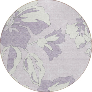 Piper Looms Chantille Floral ACN857 Lavender Machine Washable Area Rug Round Main Image