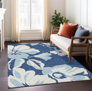 Piper Looms Chantille Floral ACN857 Navy Machine Washable Area Rug Lifestyle Image Feature