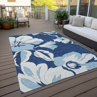 Piper Looms Chantille Floral ACN857 Navy Machine Washable Area Rug Outdoor Lifestyle Image Feature