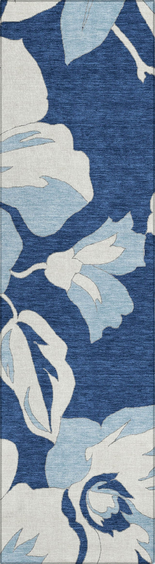 Piper Looms Chantille Floral ACN857 Navy Machine Washable Area Rug Runner Main Image