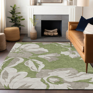 Piper Looms Chantille Floral ACN857 Olive Machine Washable Area Rug Lifestyle Image Feature