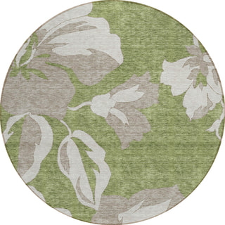 Piper Looms Chantille Floral ACN857 Olive Machine Washable Area Rug Round Main Image