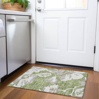 Piper Looms Chantille Floral ACN857 Olive Machine Washable Area Rug Scatter Lifestyle Image Feature