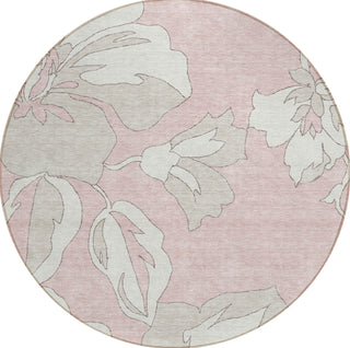 Piper Looms Chantille Floral ACN857 Pink Machine Washable Area Rug Round Main Image